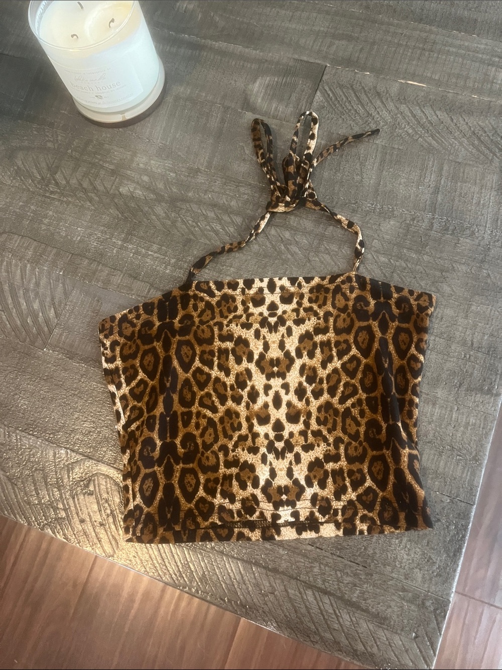 Leopard Print Halter Crop Top - Brown & Black